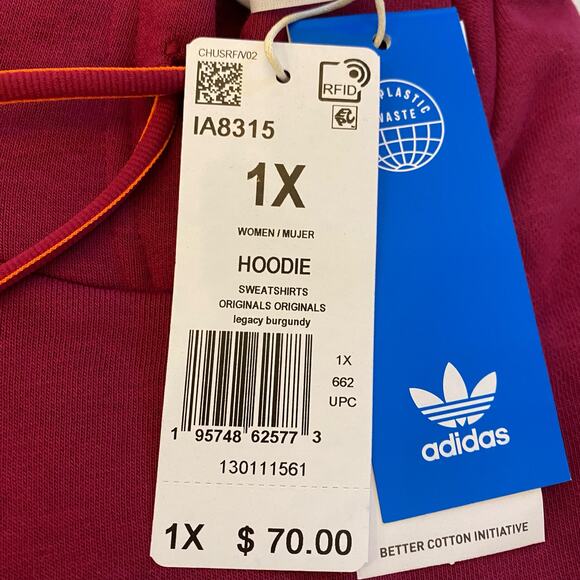 Adidas Womens Originals Legacy Burgundy Class of 72 Hoodie Sweatshirt PLUS 1X - Picture 11 of 11